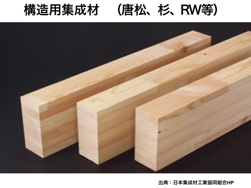 中大規模木造の構造材3：構造用集成材（唐松、杉、RW等）