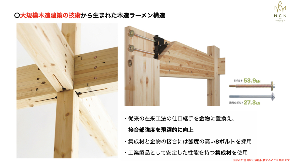 大規模木造の技術から生まれたSE構法のSE金物による柱梁接合