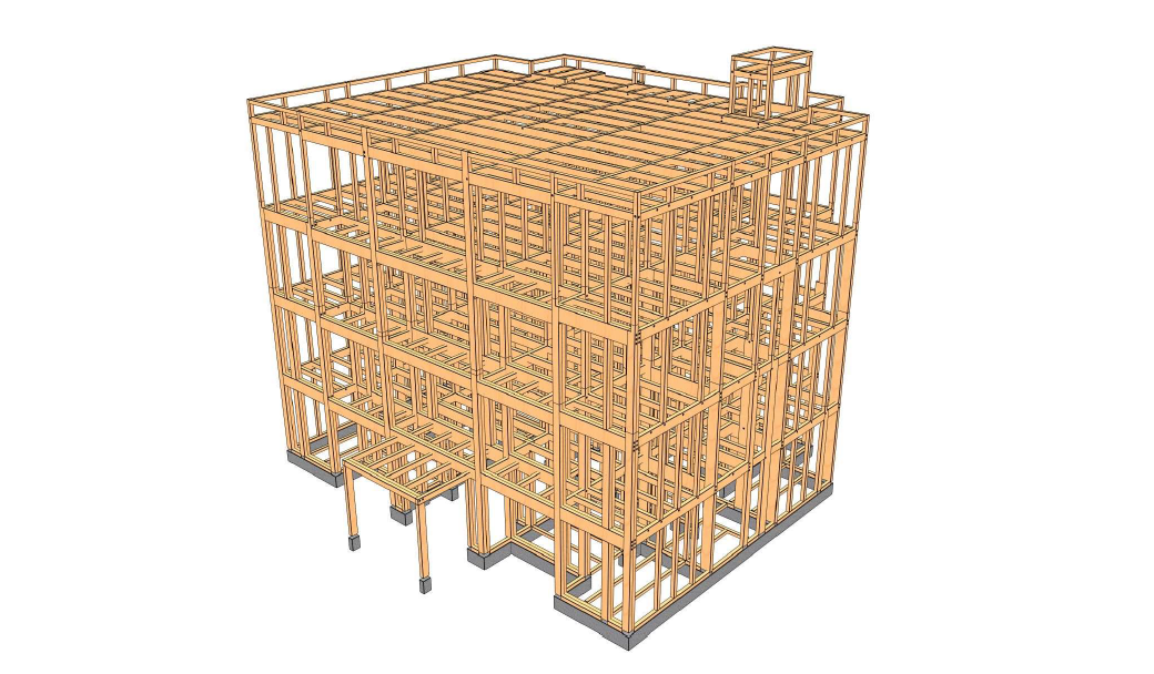 大規模木造向けSE構法の特殊事例：鉄骨フレームレスのEVシャフト