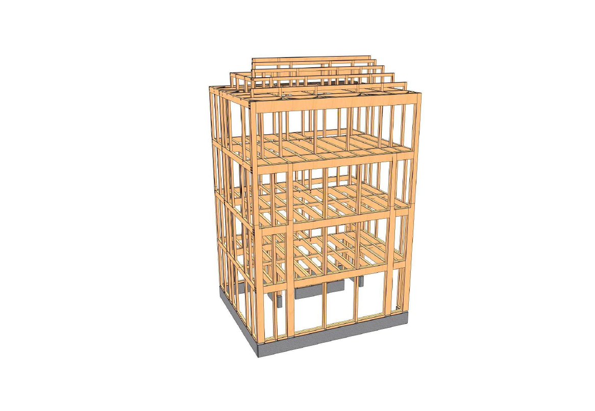 SE構法の木造4階建ての事例（事務所併用住宅）